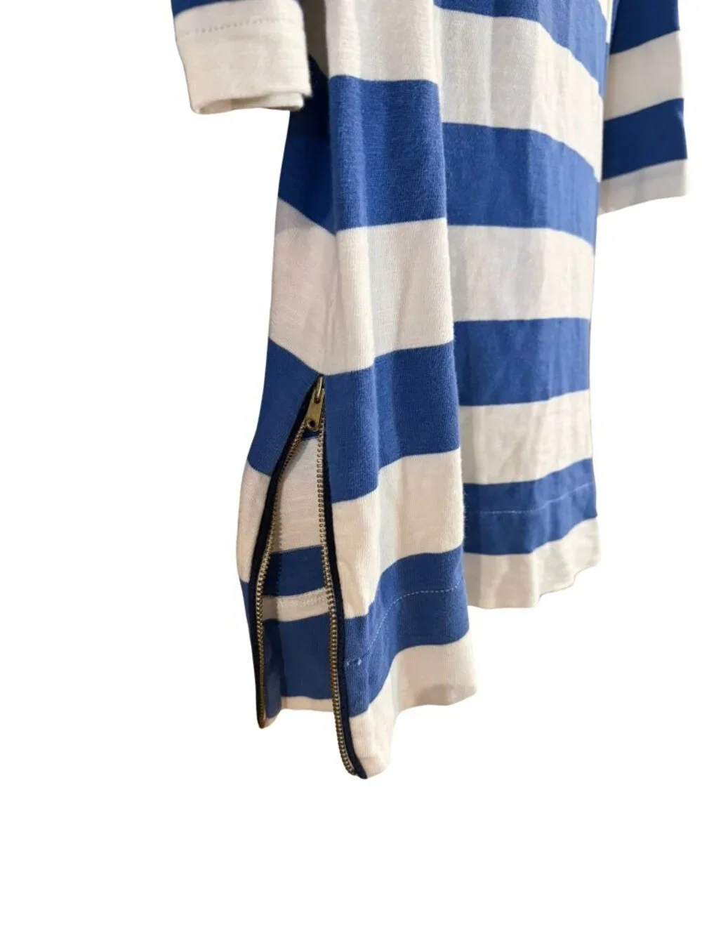 J.Crew XS Blue White Striped Cotton Shift Dress Side Zips Nautical